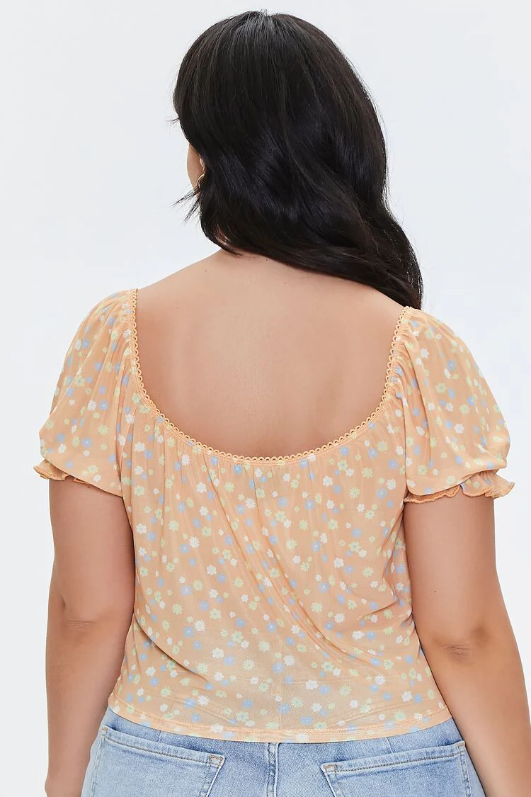 Plus Size Floral Print Crop Top - Image 4