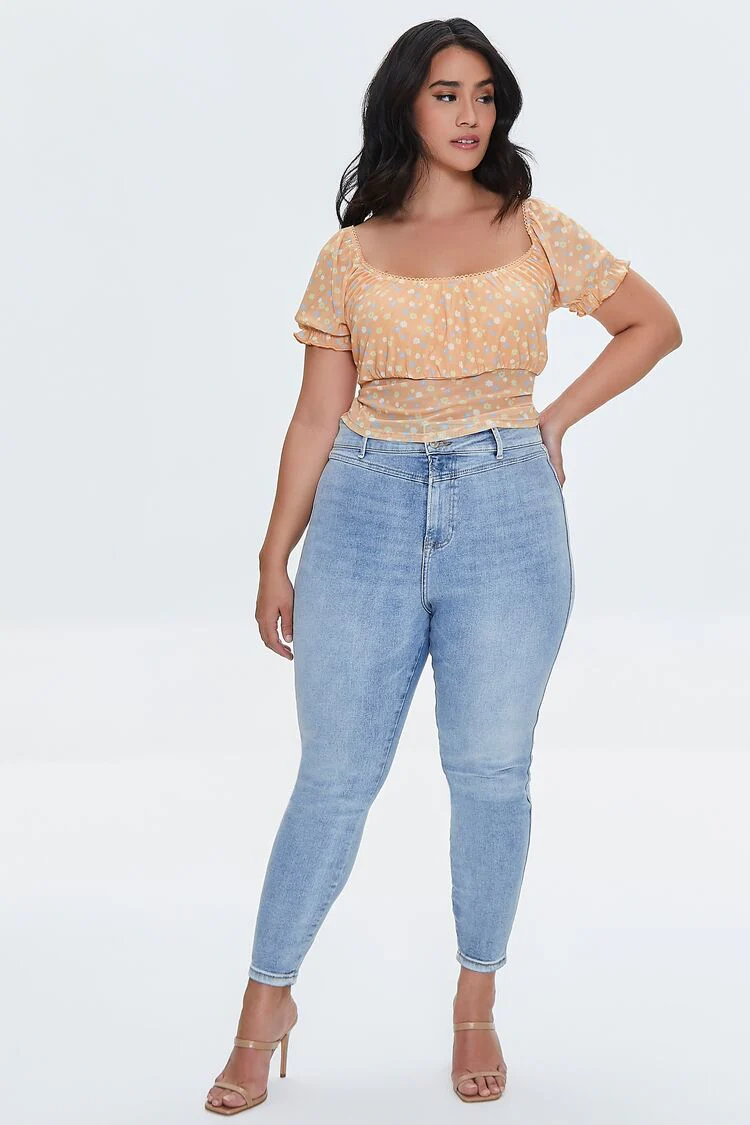 Plus Size Floral Print Crop Top - Image 5