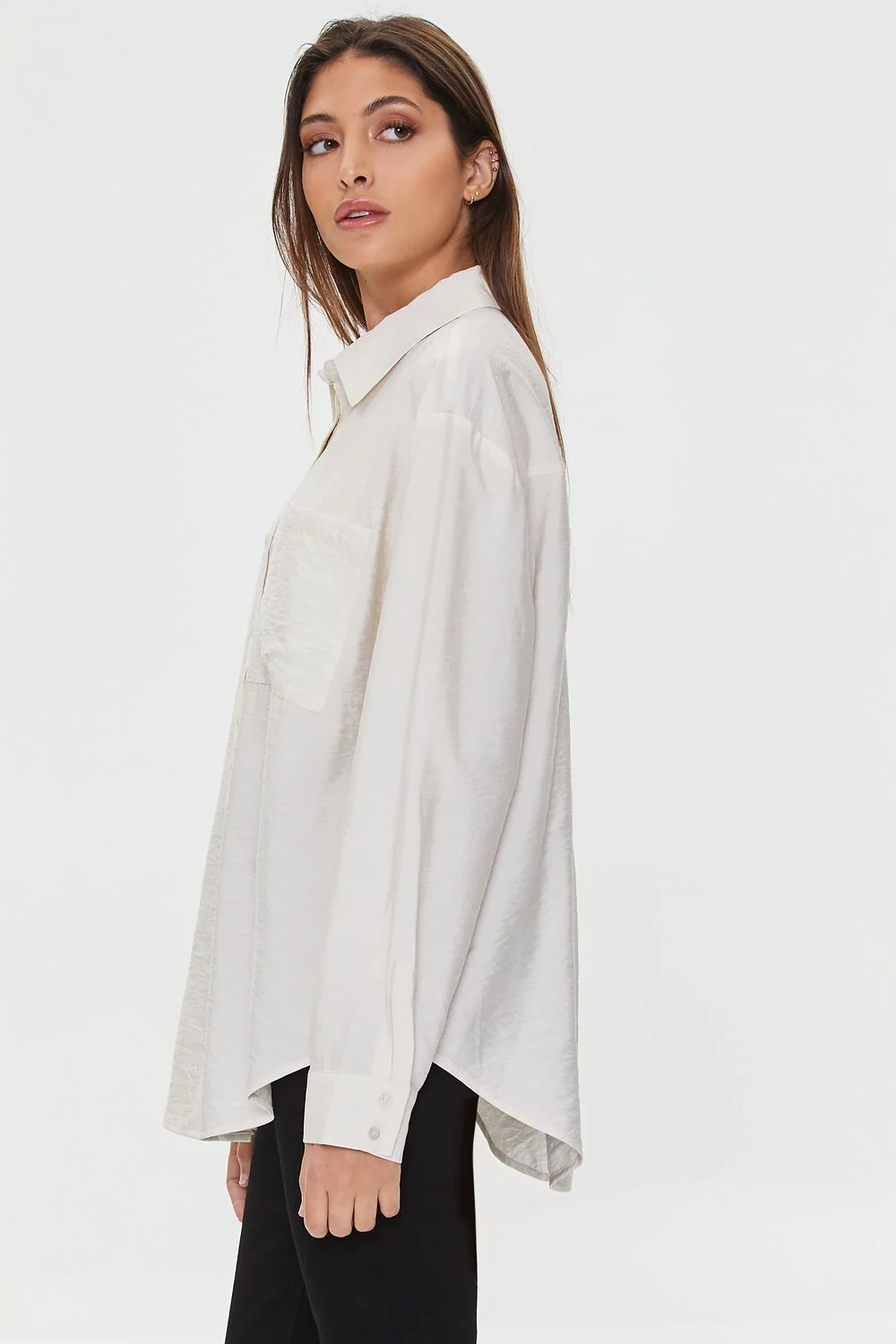 Crepe Button-Front Longline Shirt - Image 2