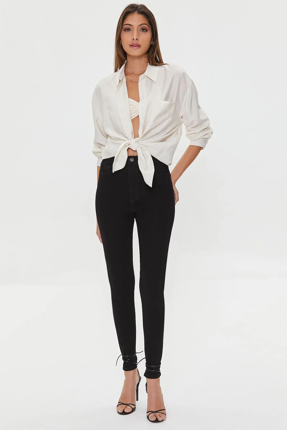 Crepe Button-Front Longline Shirt - Image 4