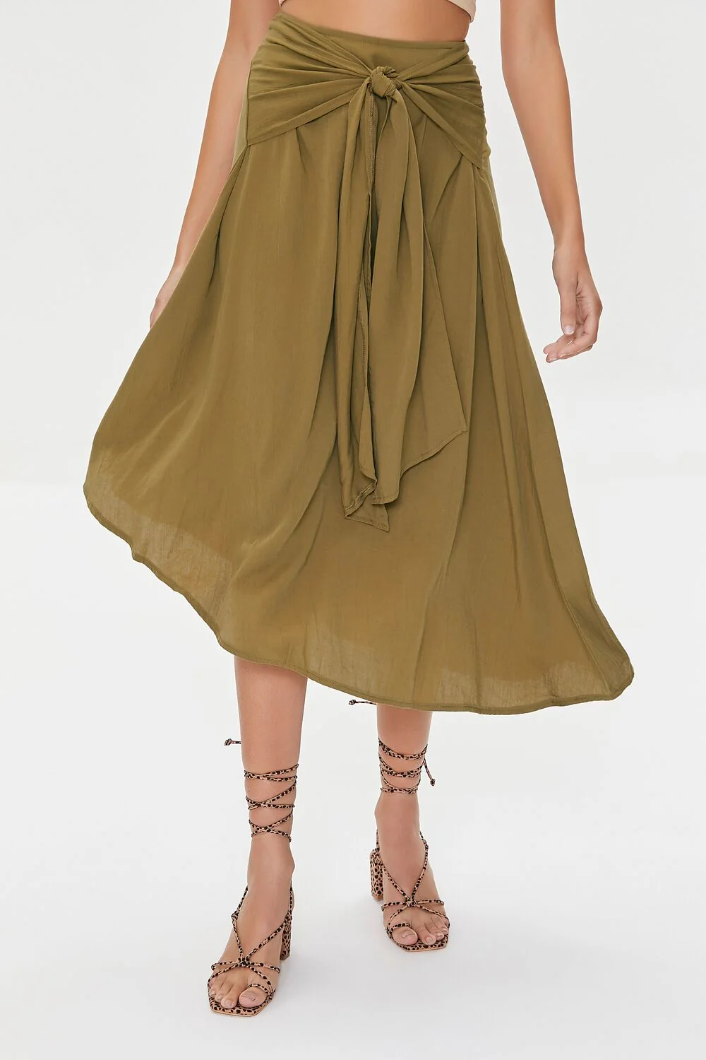 Knotted Sash Flowy Midi Skirt - Image 2