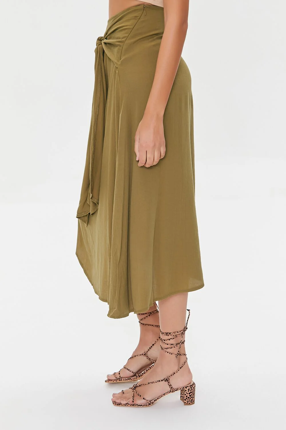 Knotted Sash Flowy Midi Skirt - Image 3