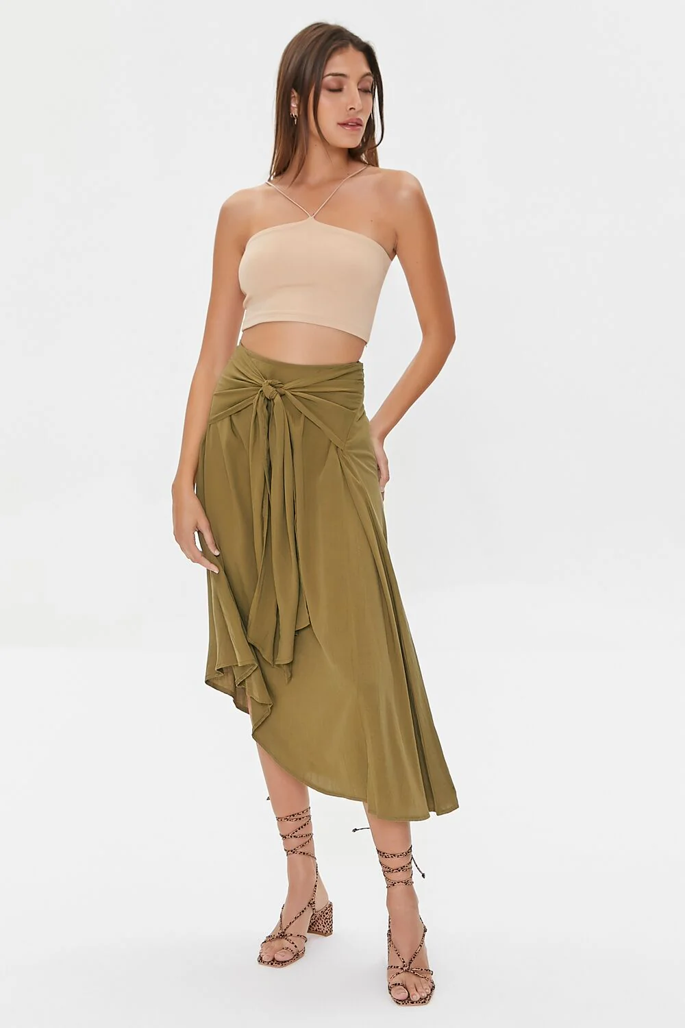 Knotted Sash Flowy Midi Skirt - Image 5