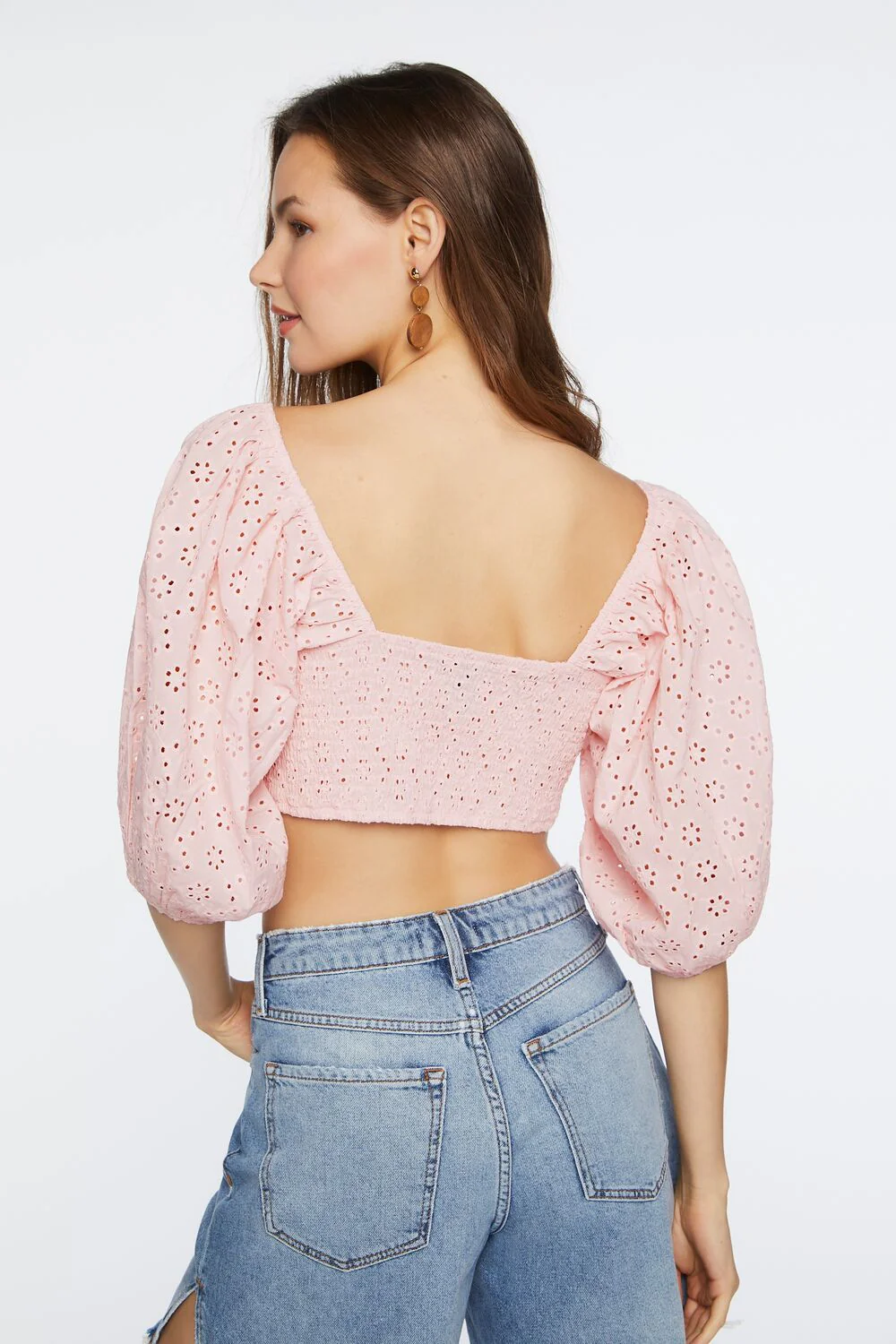 Eyelet O-Ring Smocked Crop Top - Image 3