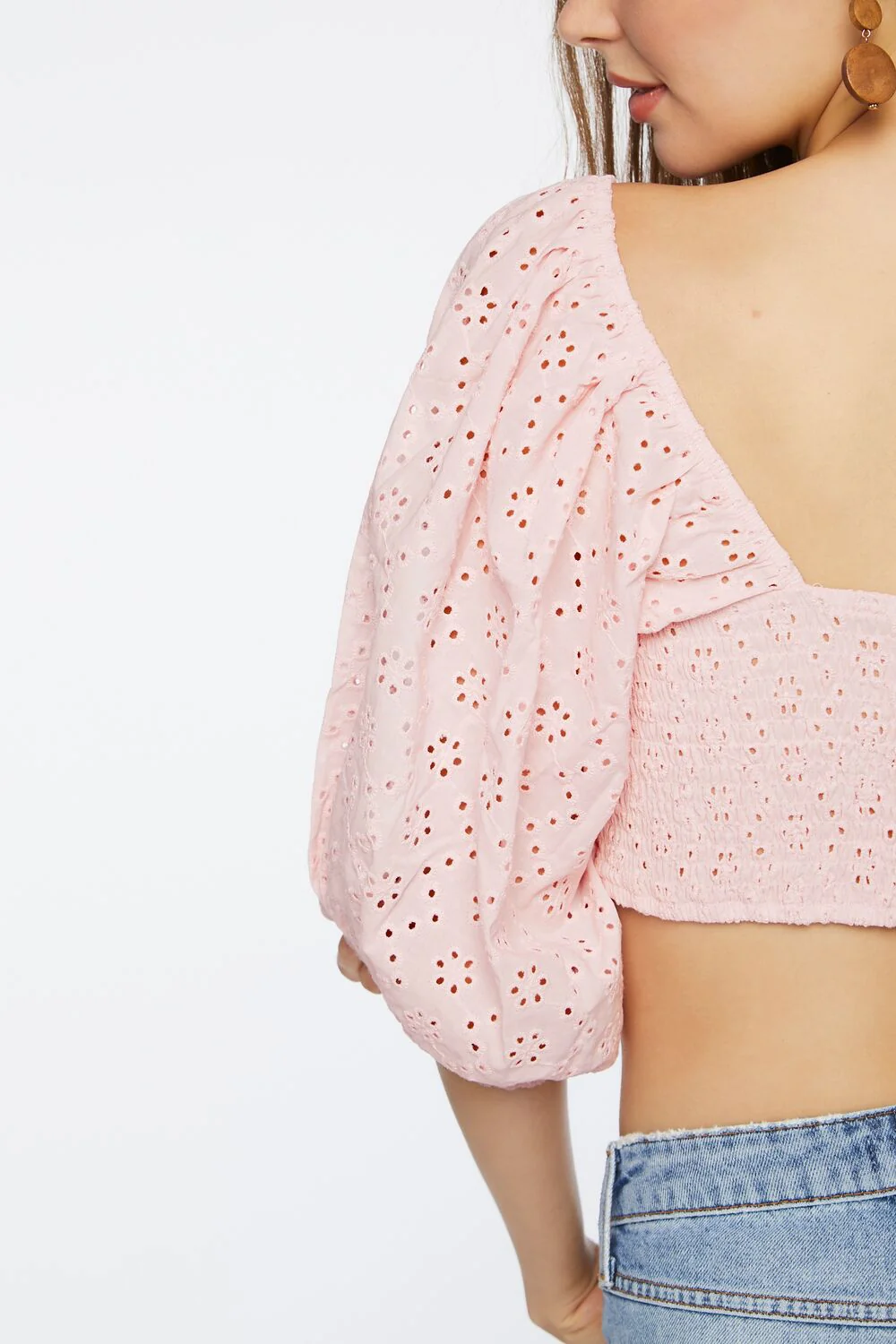 Eyelet O-Ring Smocked Crop Top - Image 5