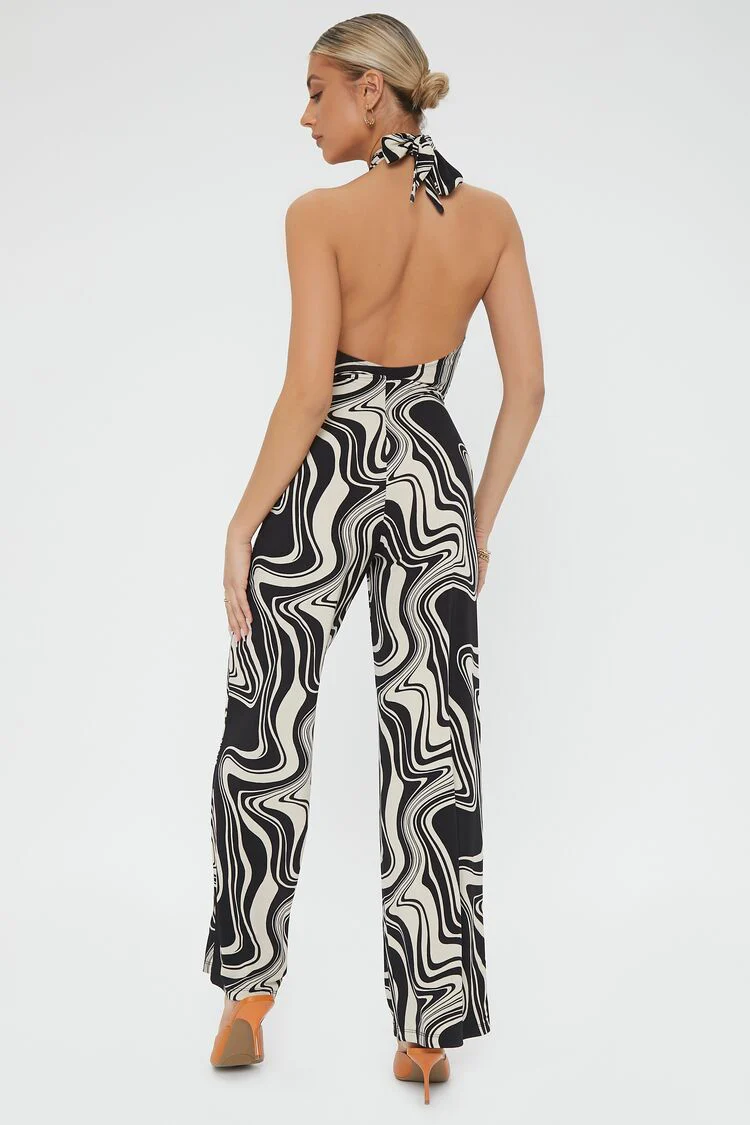 Abstract Print Cutout Jumpsuit - Image 3