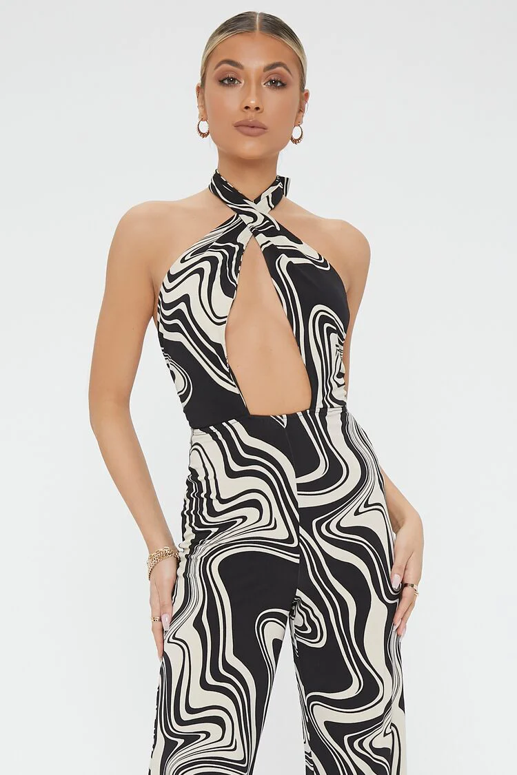 Abstract Print Cutout Jumpsuit - Image 4