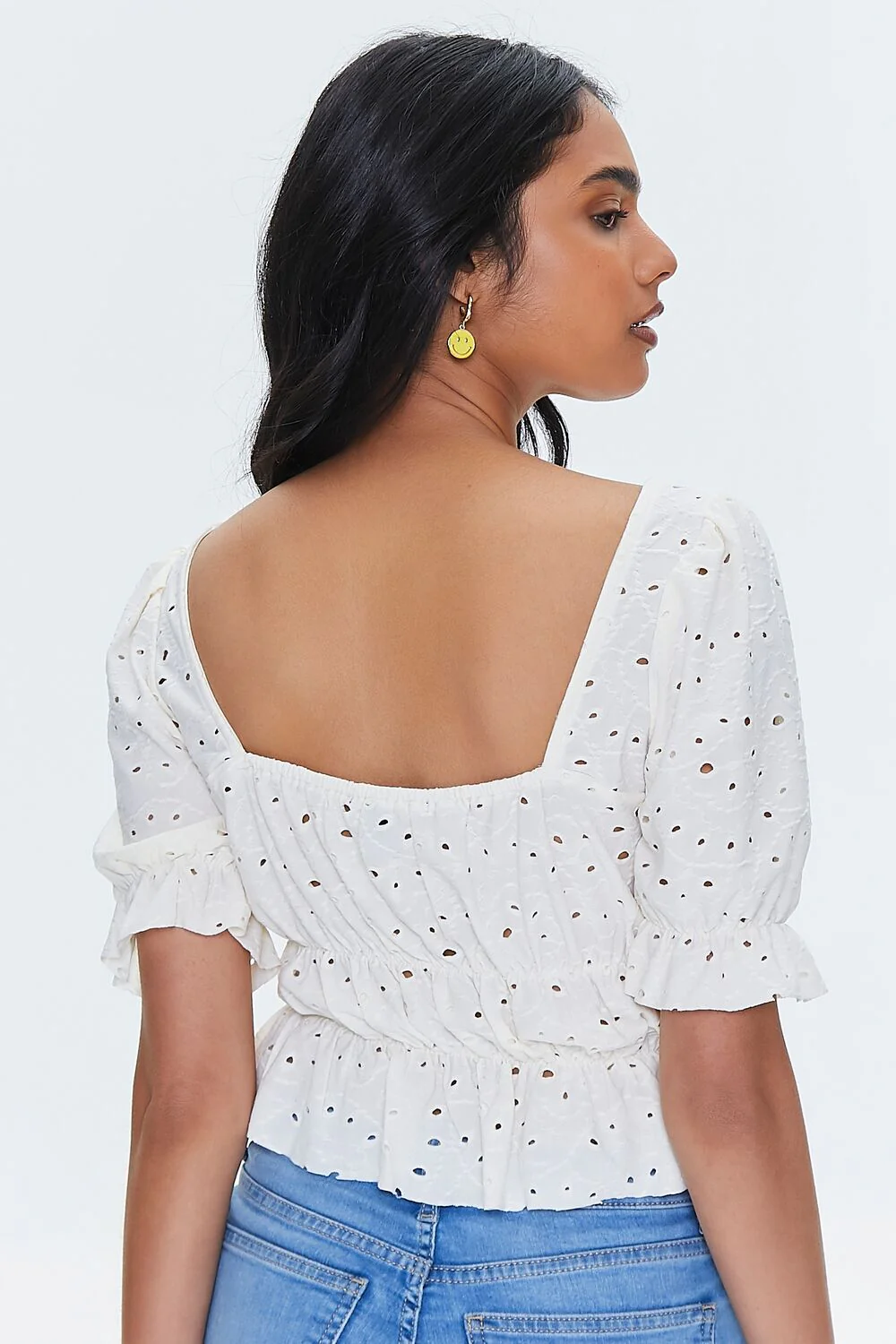 Eyelet Ruffle-Trim Crop Top - Image 3