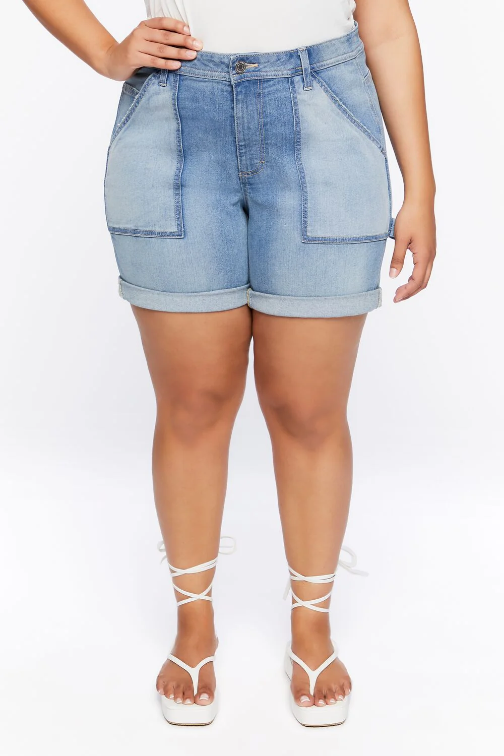 Plus Size Reworked Denim Shorts - Image 2