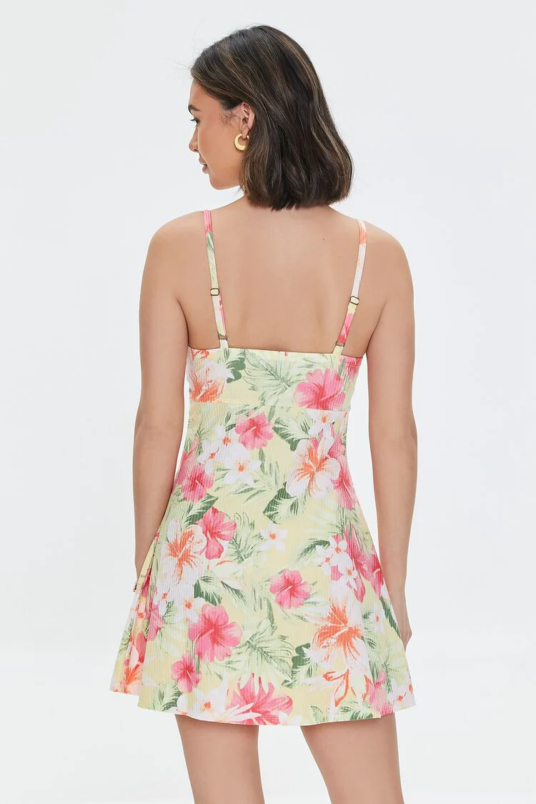 Tropical Floral Print Skater Dress - Image 3