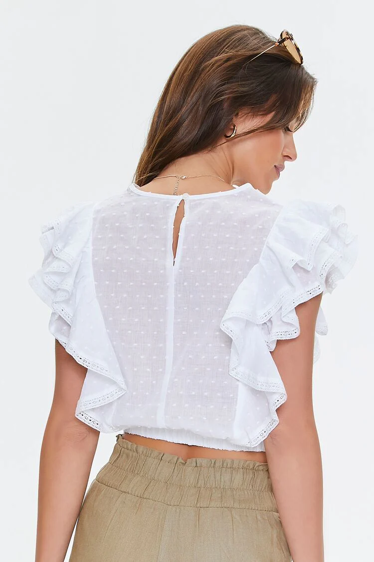 Clip Dot Lace-Trim Crop Top - Image 3