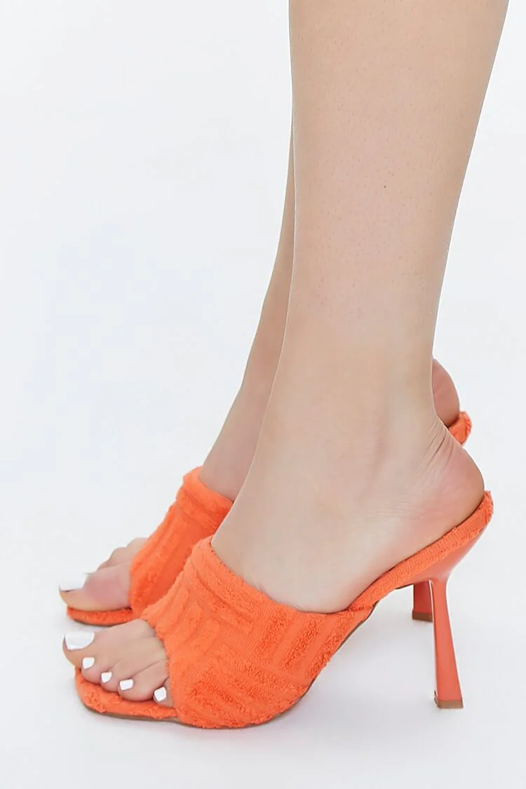 Terry Cloth Open-Toe Stiletto Heels - Image 2