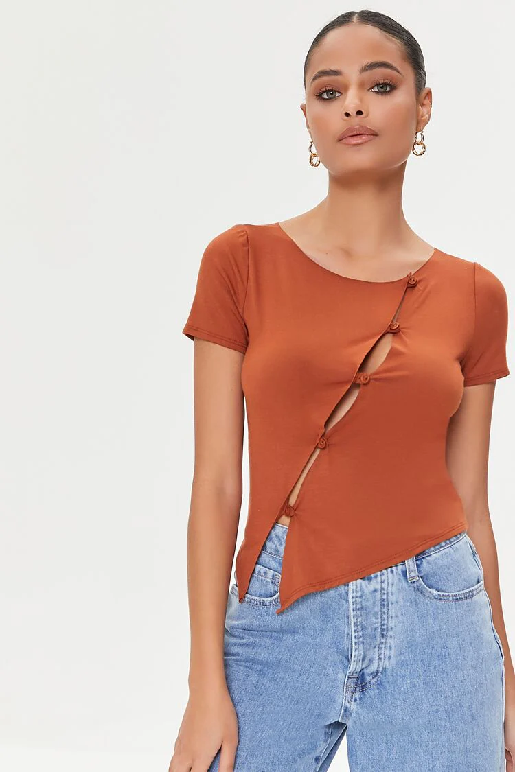 Cutout Button-Loop Tee - Image 12
