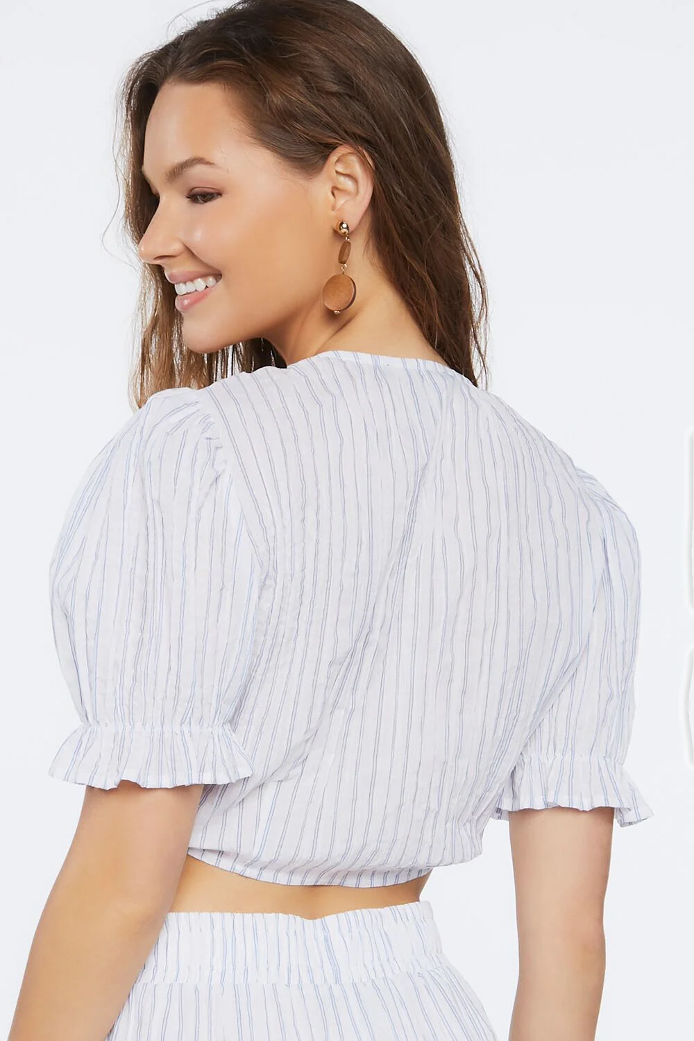 Pinstriped Tie-Front Crop Top - Image 3
