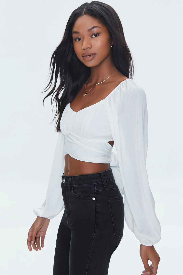 Satin Wraparound Crop Top - Image 2