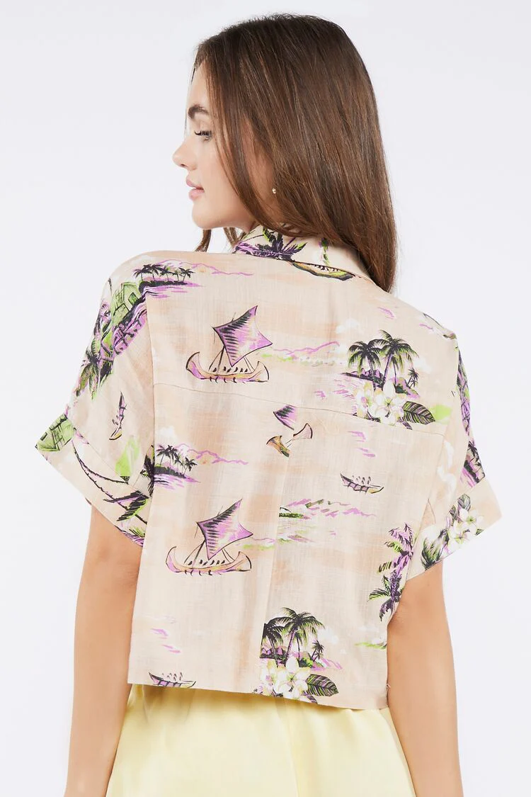 Tropical Print Linen-Blend Shirt - Image 3