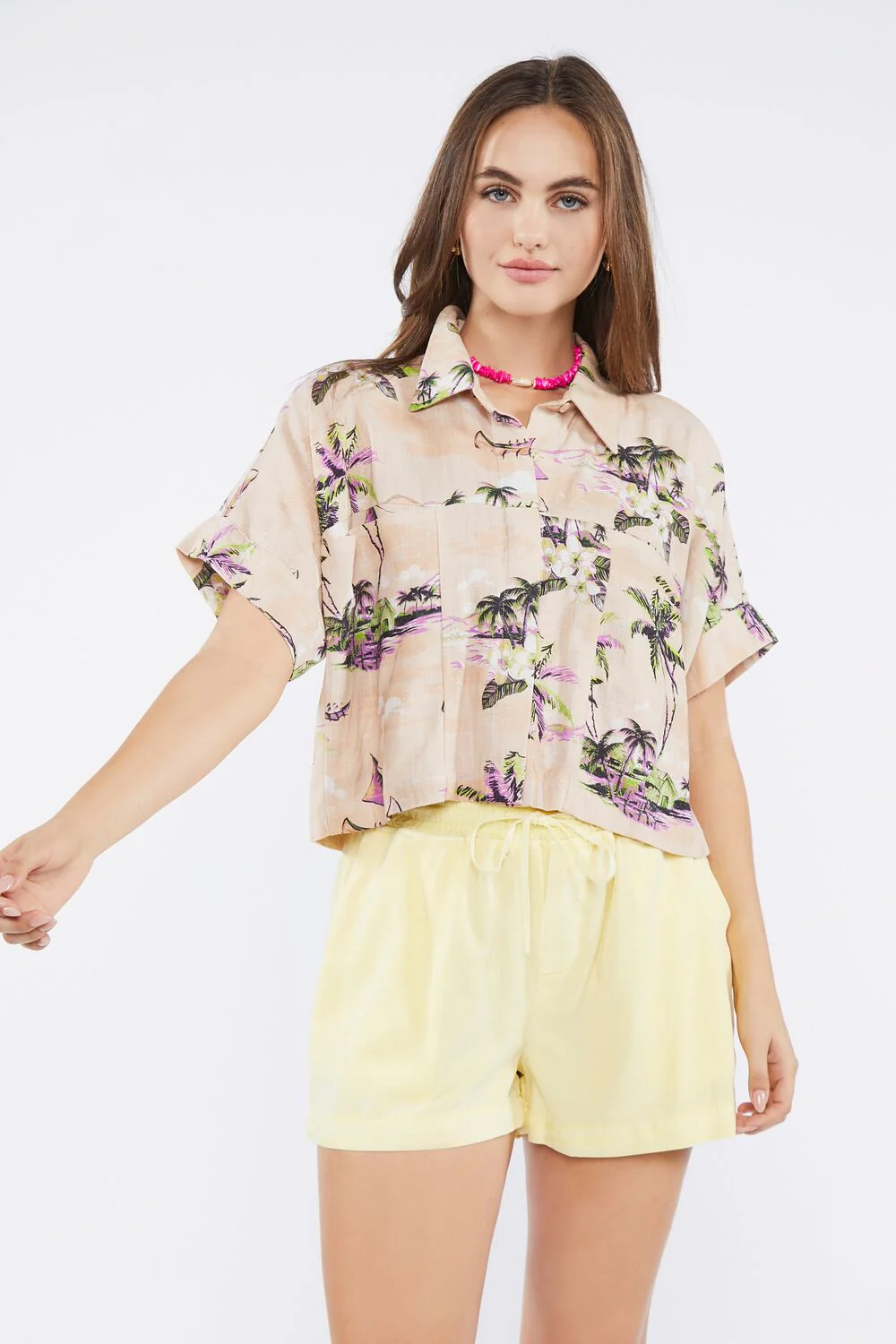 Tropical Print Linen-Blend Shirt - Image 6
