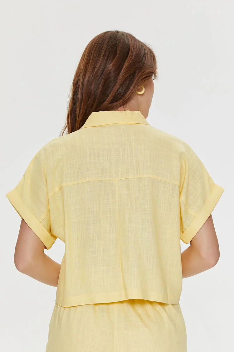 Cropped Linen-Blend Shirt - Image 3