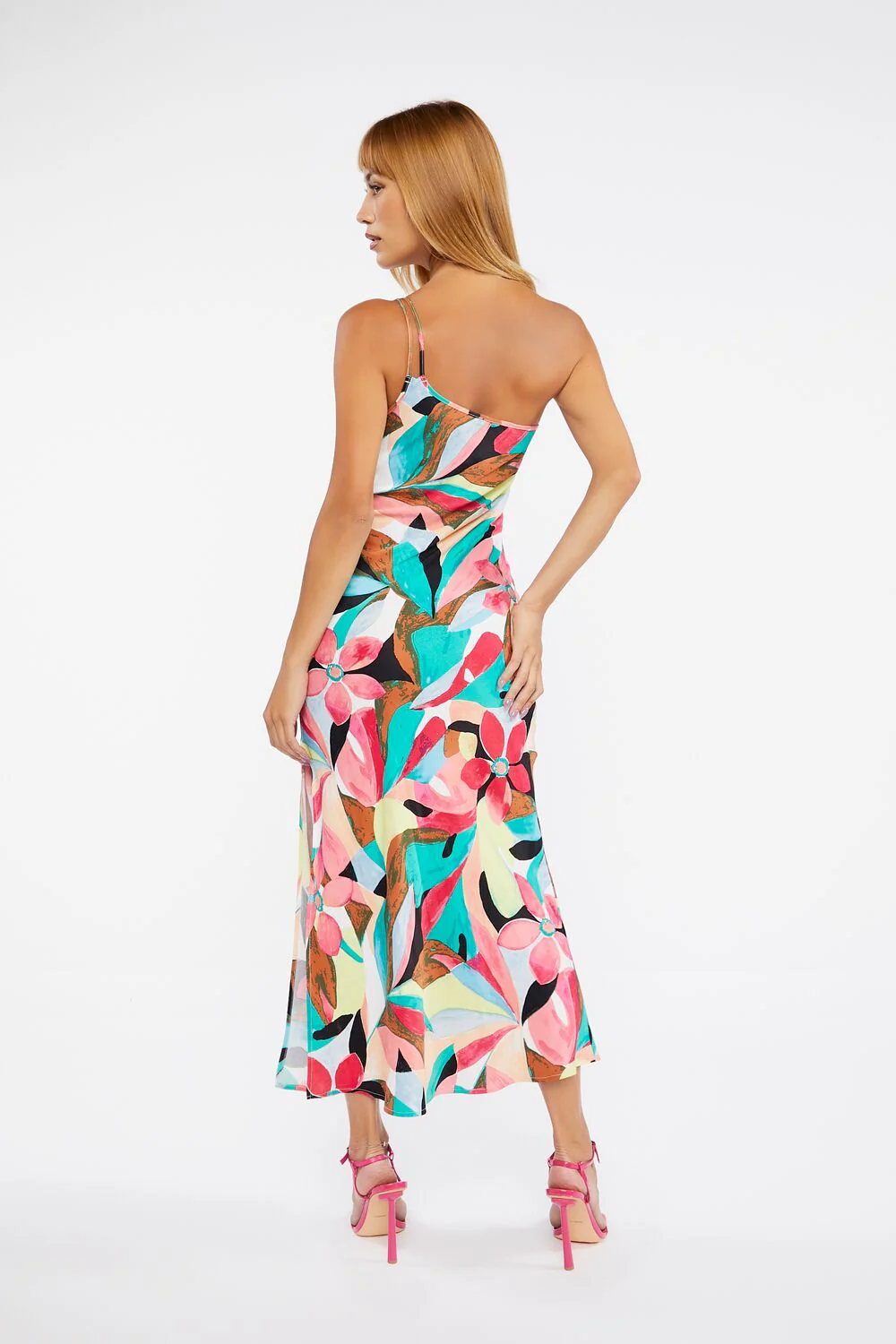 Abstract Floral One-Shoulder Dress - Image 3