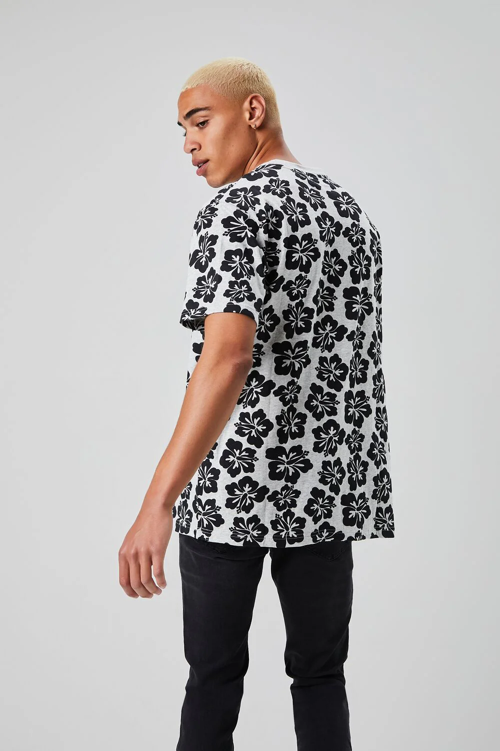 Tropical Floral Print Crew Neck Tee - Image 3
