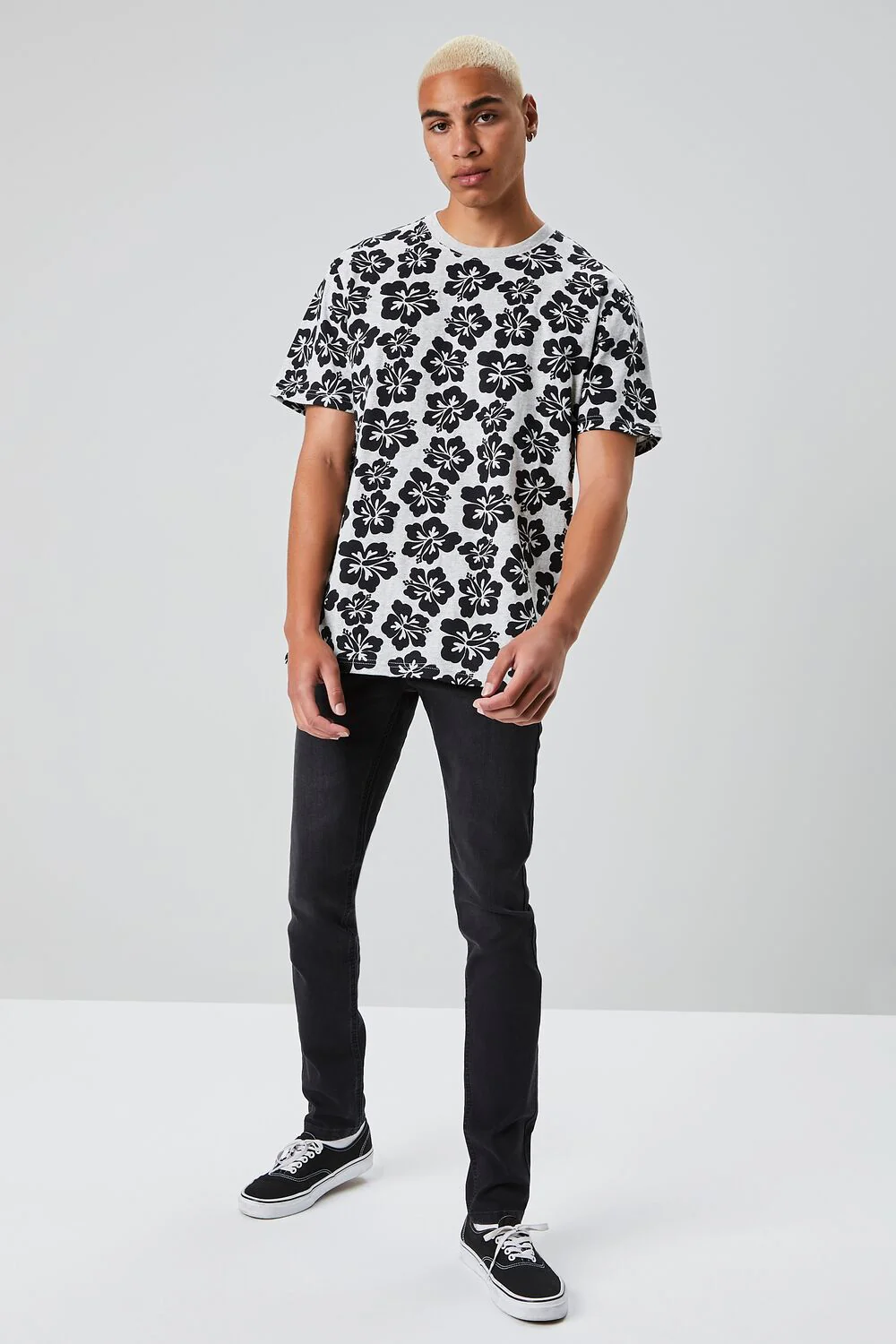 Tropical Floral Print Crew Neck Tee - Image 4