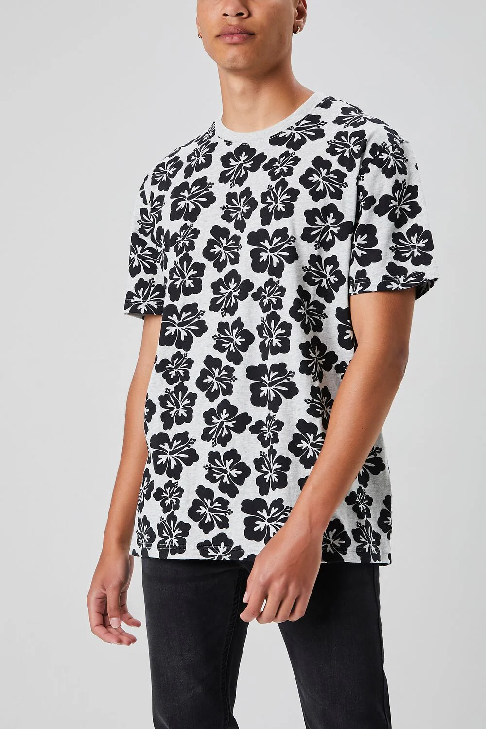 Tropical Floral Print Crew Neck Tee - Image 5