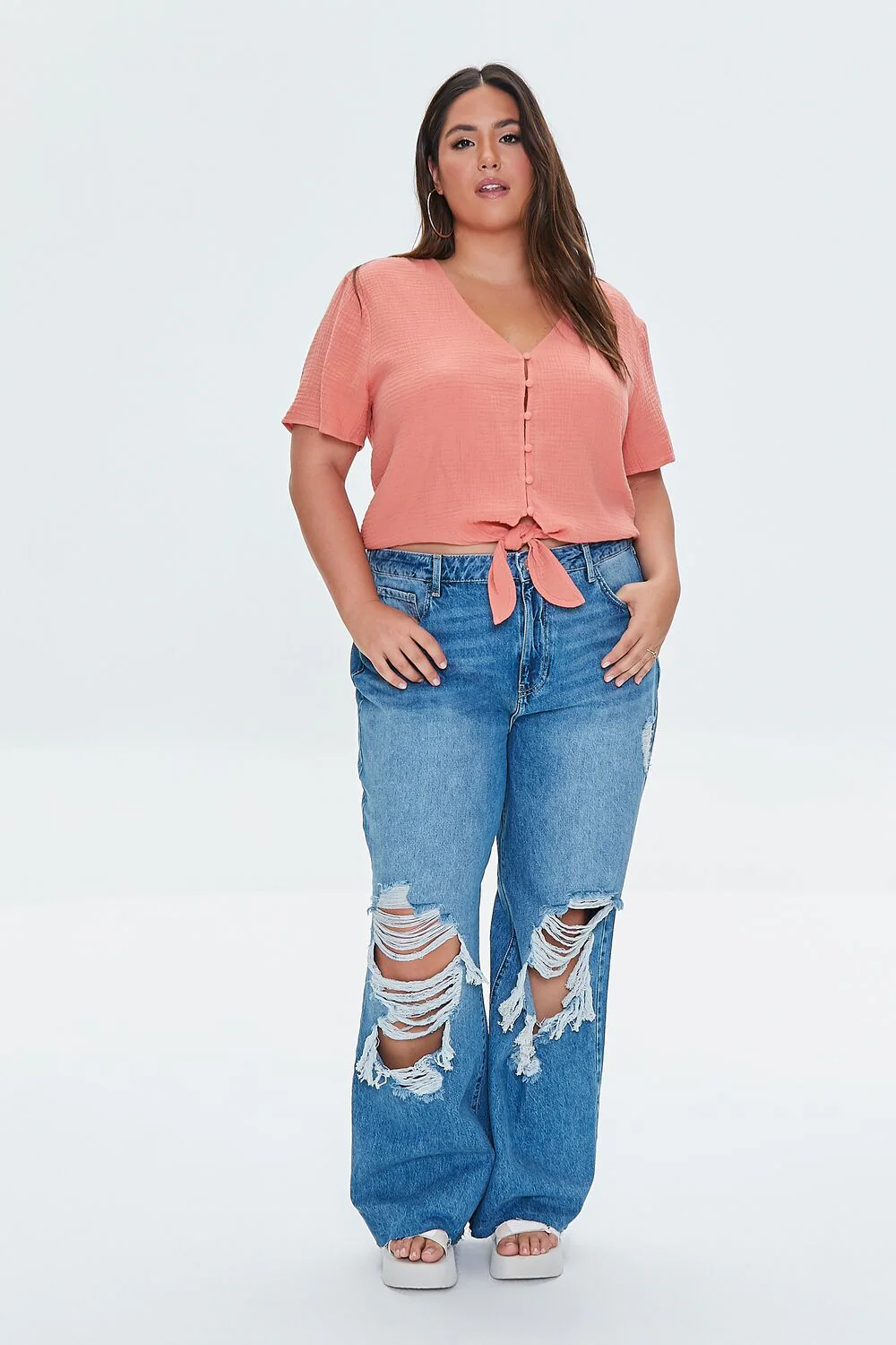 Plus Size Tie-Hem Crop Top - Image 4