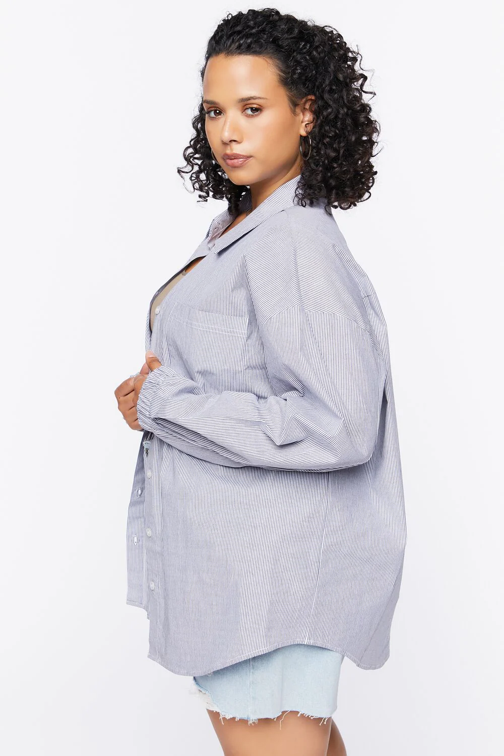 Plus Size Pinstriped Poplin Shirt - Image 2