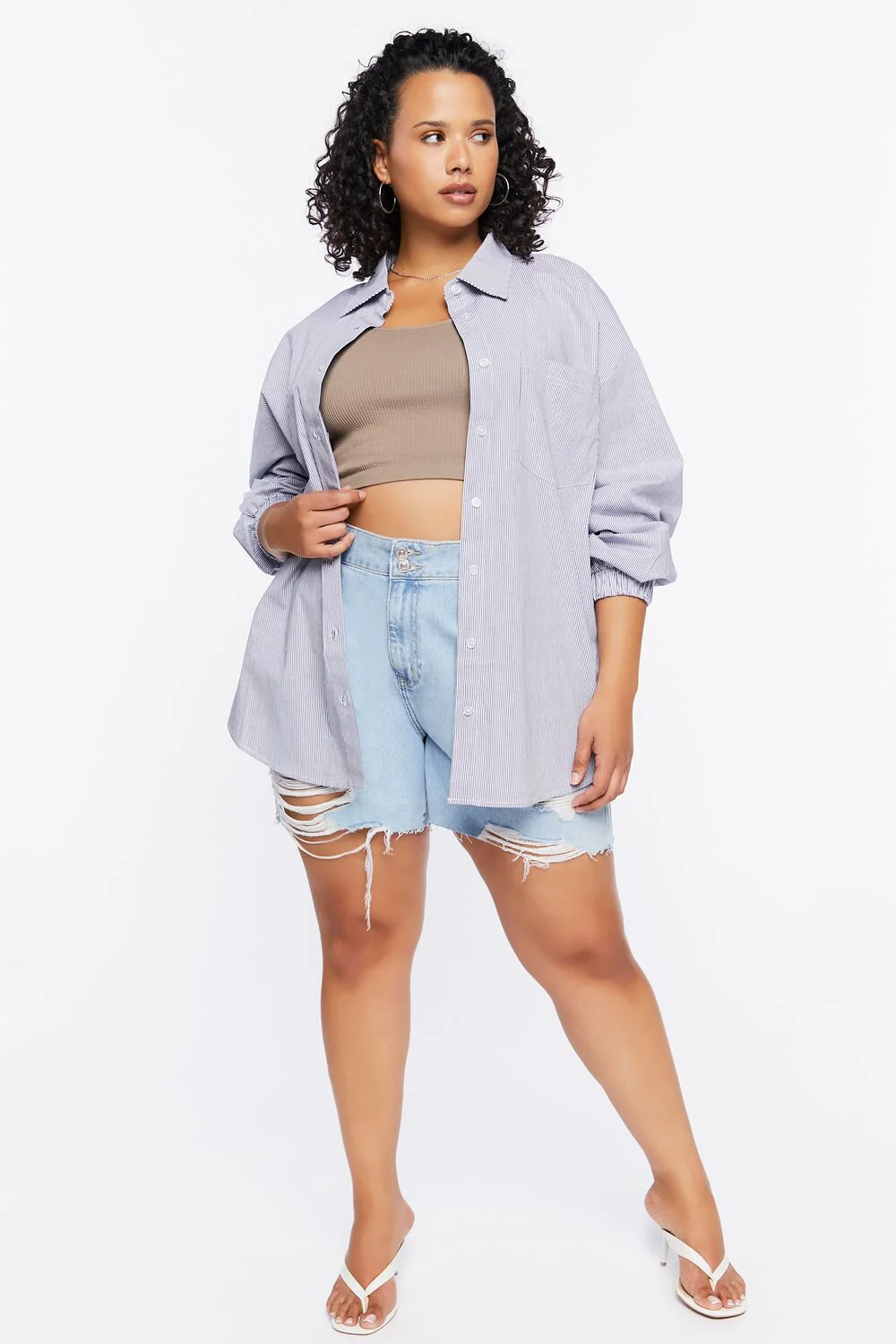 Plus Size Pinstriped Poplin Shirt - Image 4