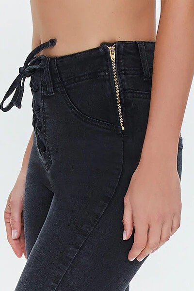 High-Rise Lace-Up Bootcut Jeans - Image 6