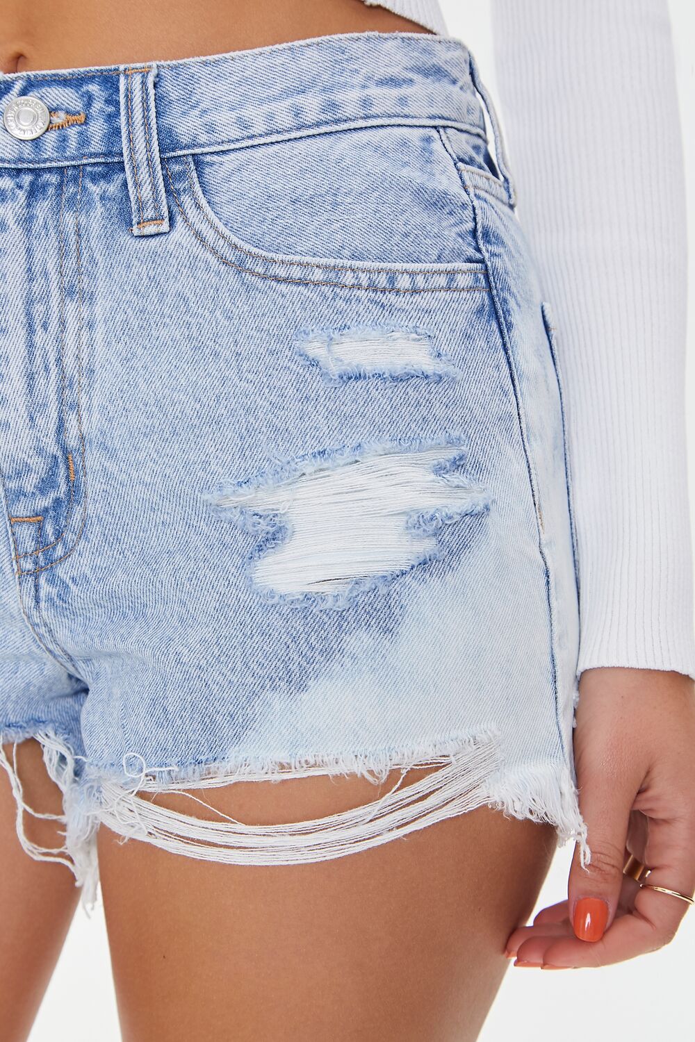 Frayed High-Rise Denim Shorts - Image 6
