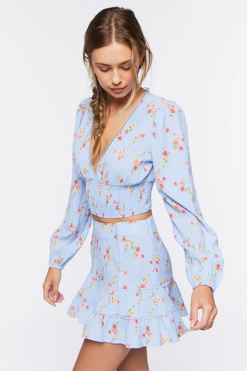 Floral Print Crop Top & Mini Skirt Set - Image 2