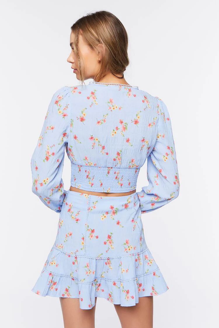 Floral Print Crop Top & Mini Skirt Set - Image 3