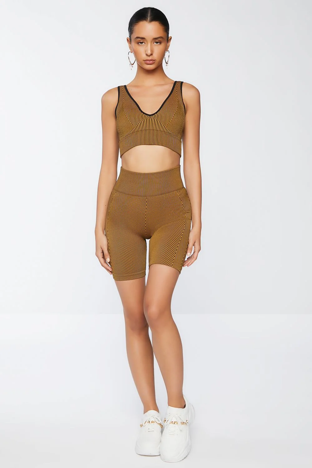 Pinstriped Crop Top & Biker Shorts Set - Image 4