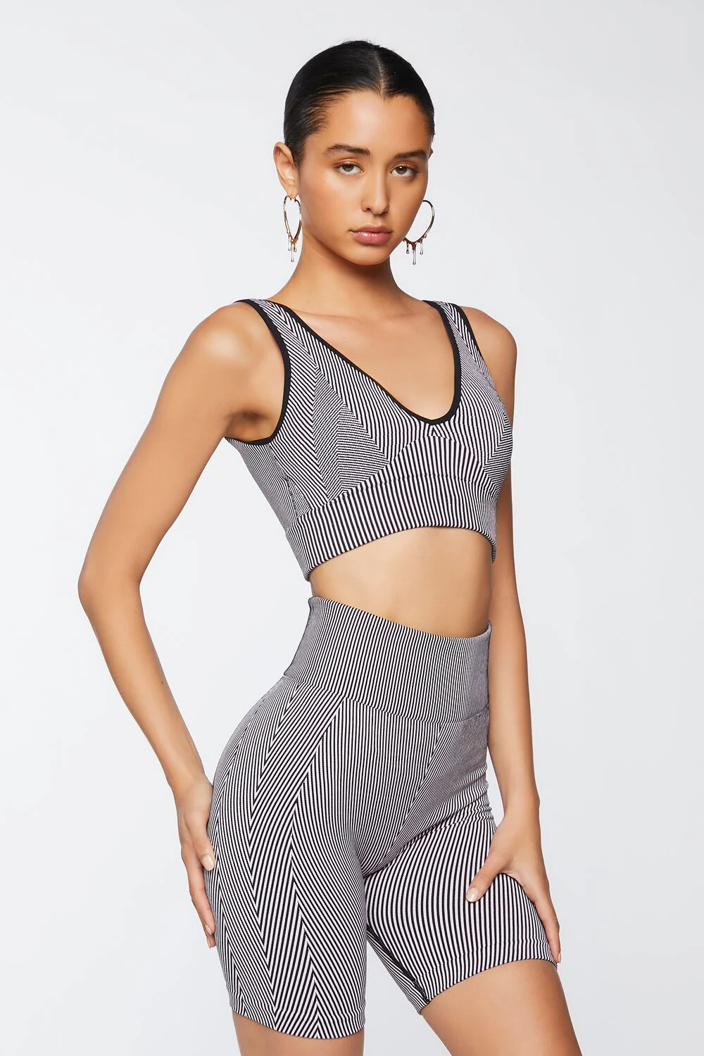 Pinstriped Crop Top & Biker Shorts Set - Image 7