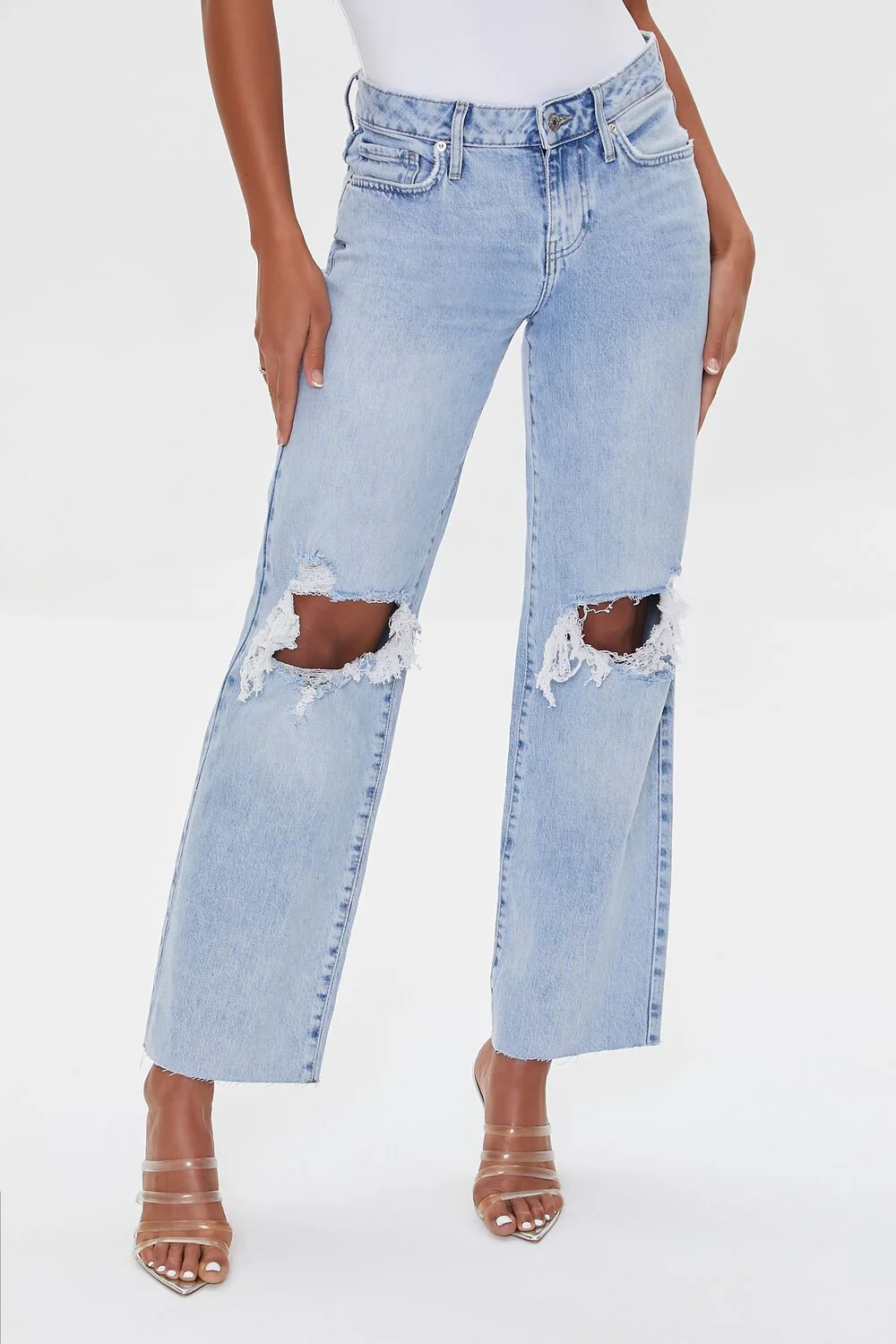 Recycled Cotton Distressed High-Rise Straight Jeans - Image 2