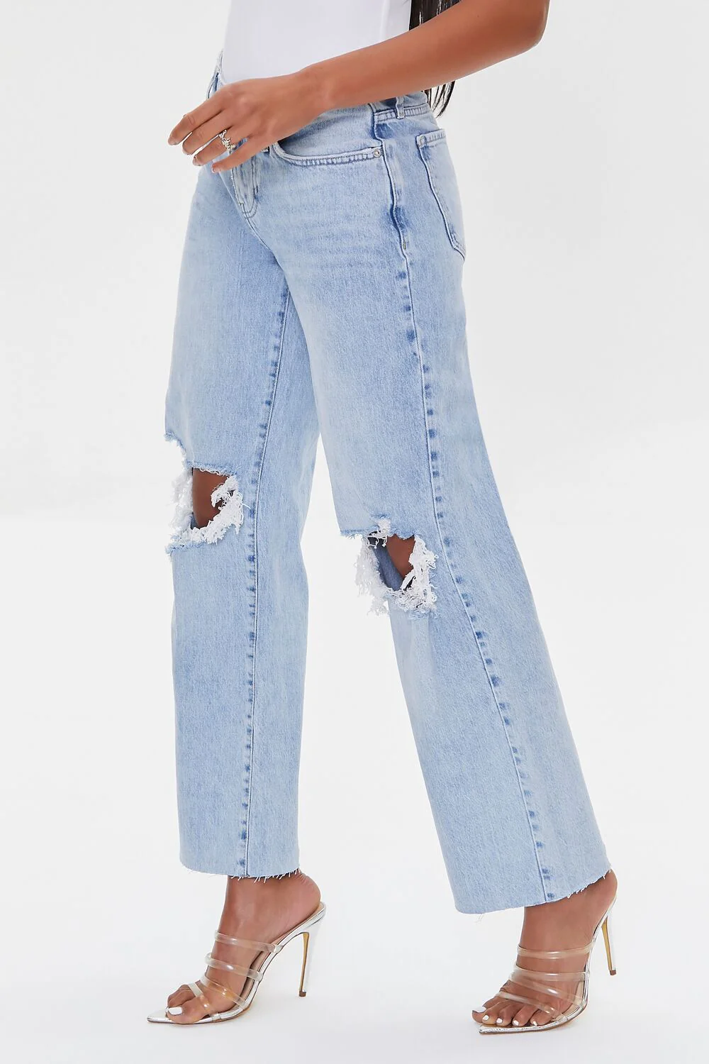 Recycled Cotton Distressed High-Rise Straight Jeans - Image 3