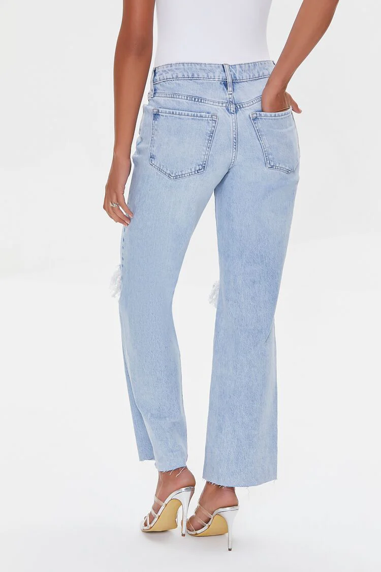 Recycled Cotton Distressed High-Rise Straight Jeans - Image 4