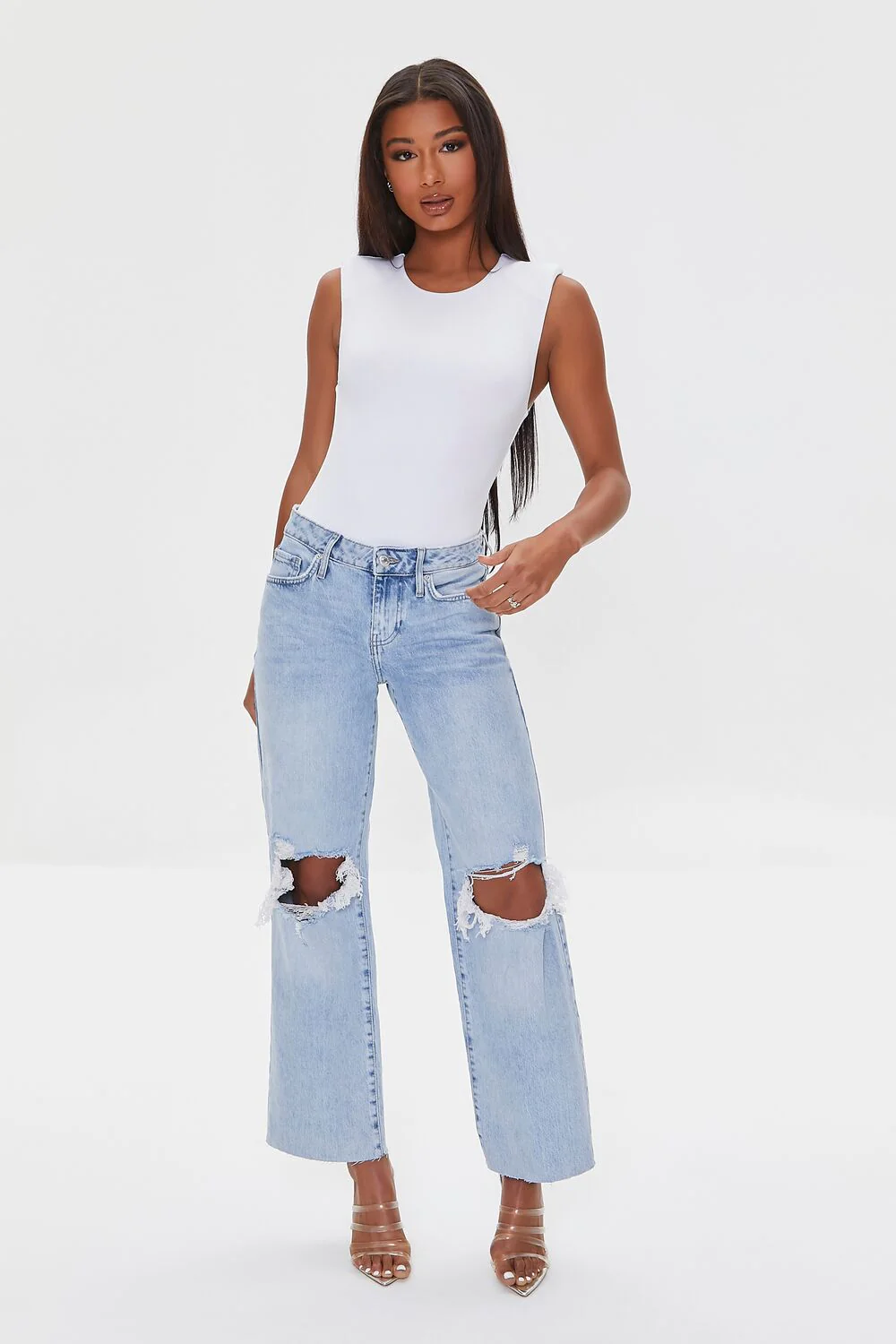 Recycled Cotton Distressed High-Rise Straight Jeans - Image 5