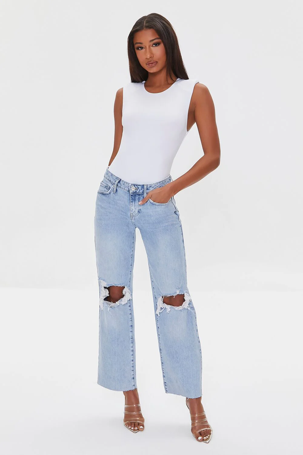 Recycled Cotton Distressed High-Rise Straight Jeans - Image 6