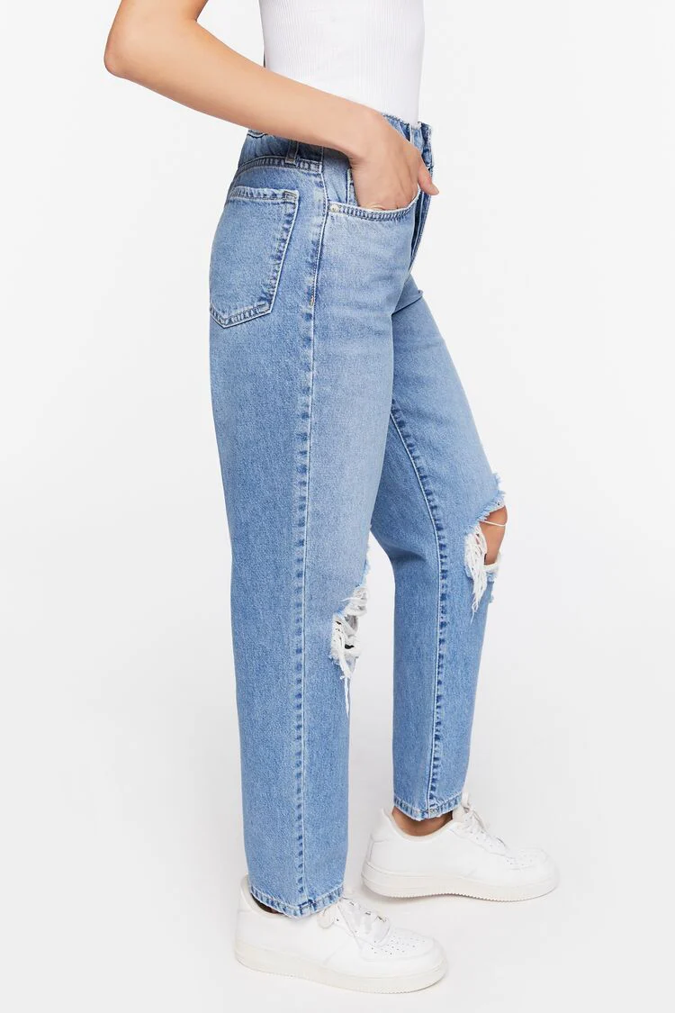 Recycled Cotton Distressed Mom Jeans - Image 3