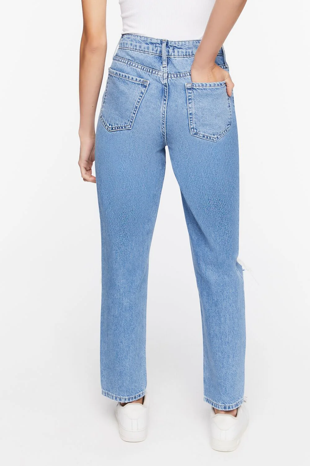 Recycled Cotton Distressed Mom Jeans - Image 4
