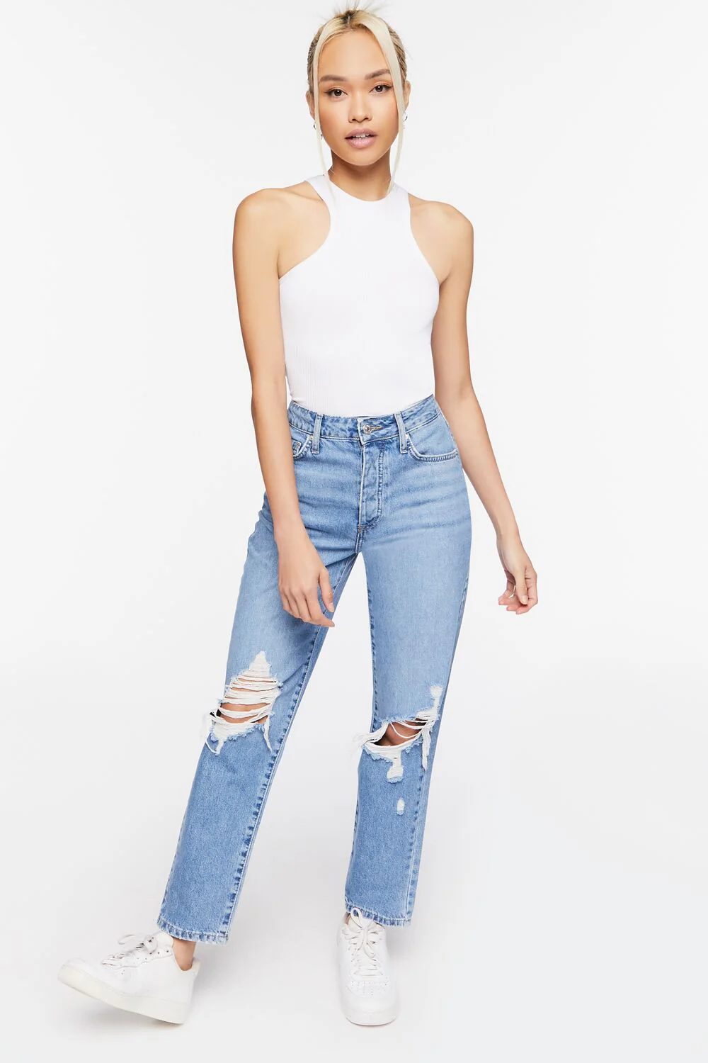 Recycled Cotton Distressed Mom Jeans - Image 5