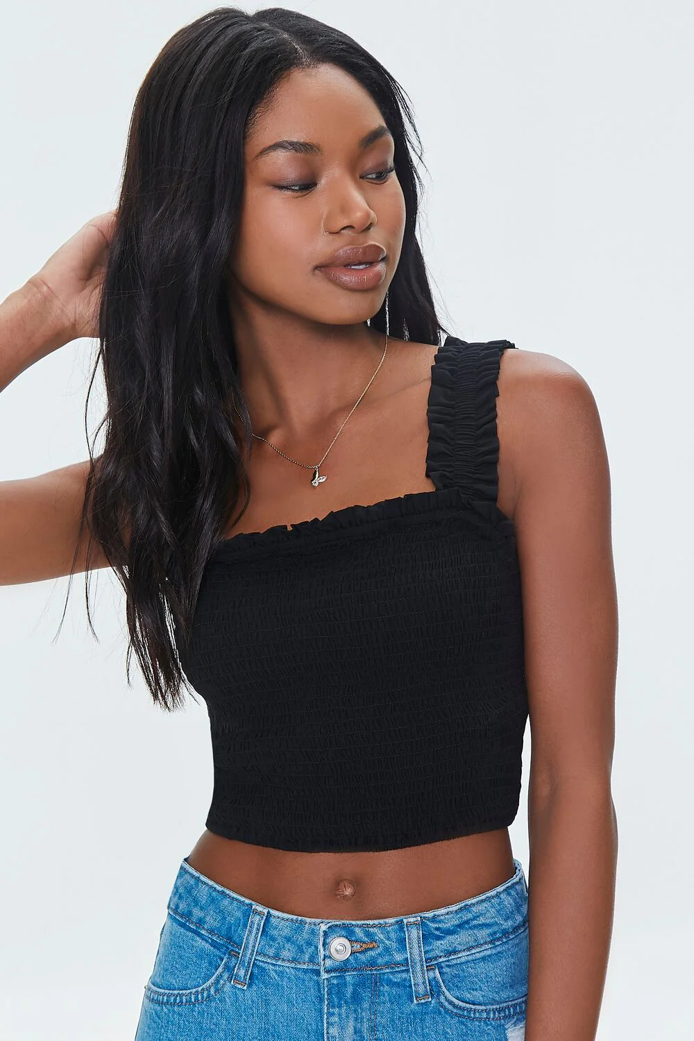Smocked Ruffled Cropped Tank Top - Image 2