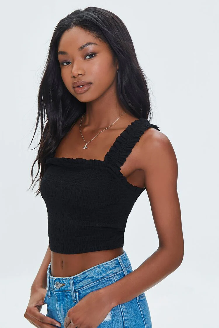 Smocked Ruffled Cropped Tank Top - Image 3