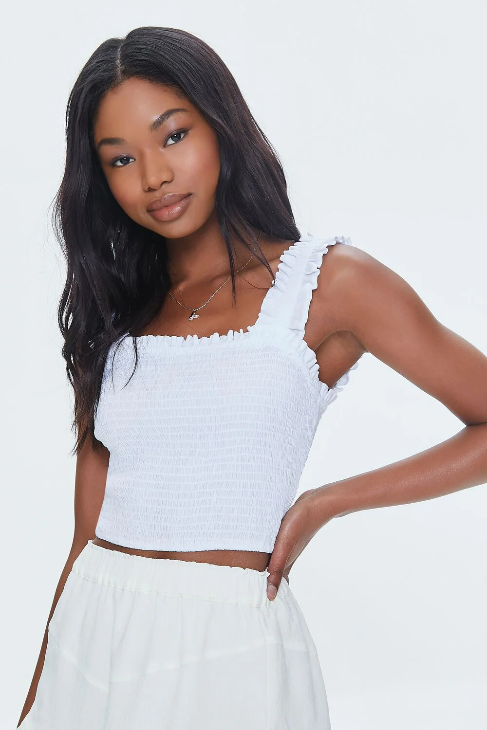 Smocked Ruffled Cropped Tank Top - Image 7