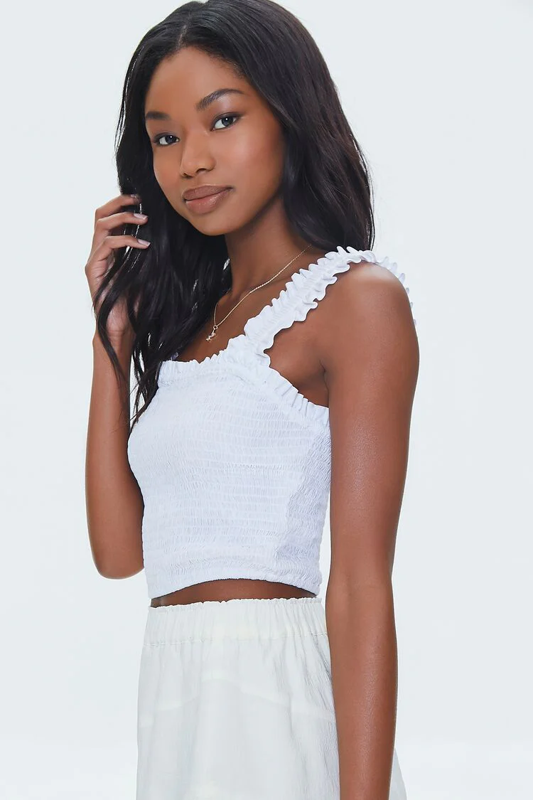 Smocked Ruffled Cropped Tank Top - Image 8