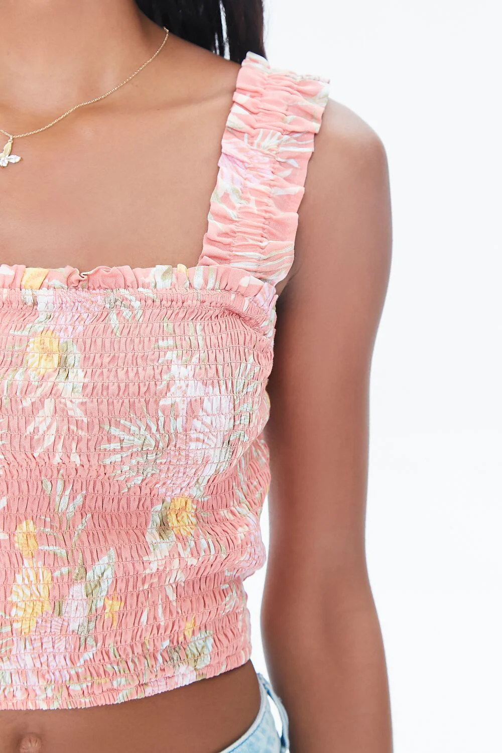 Tropical Leaf Smocked Crop Top - Image 5