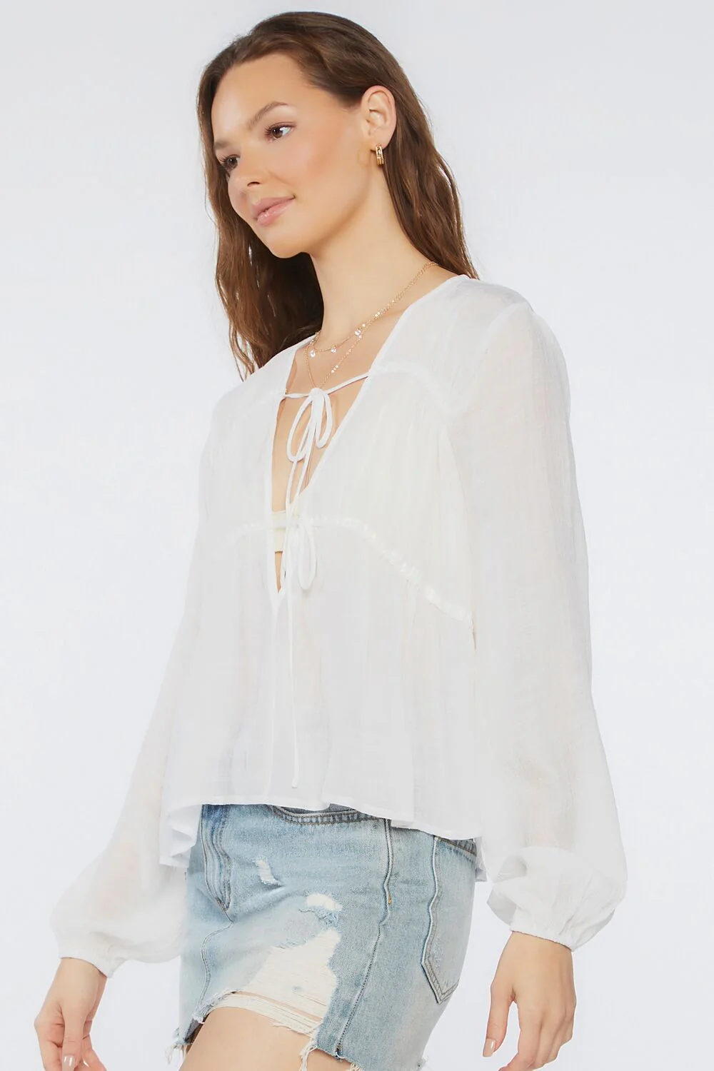 Plunging Peasant-Sleeve Top - Image 2