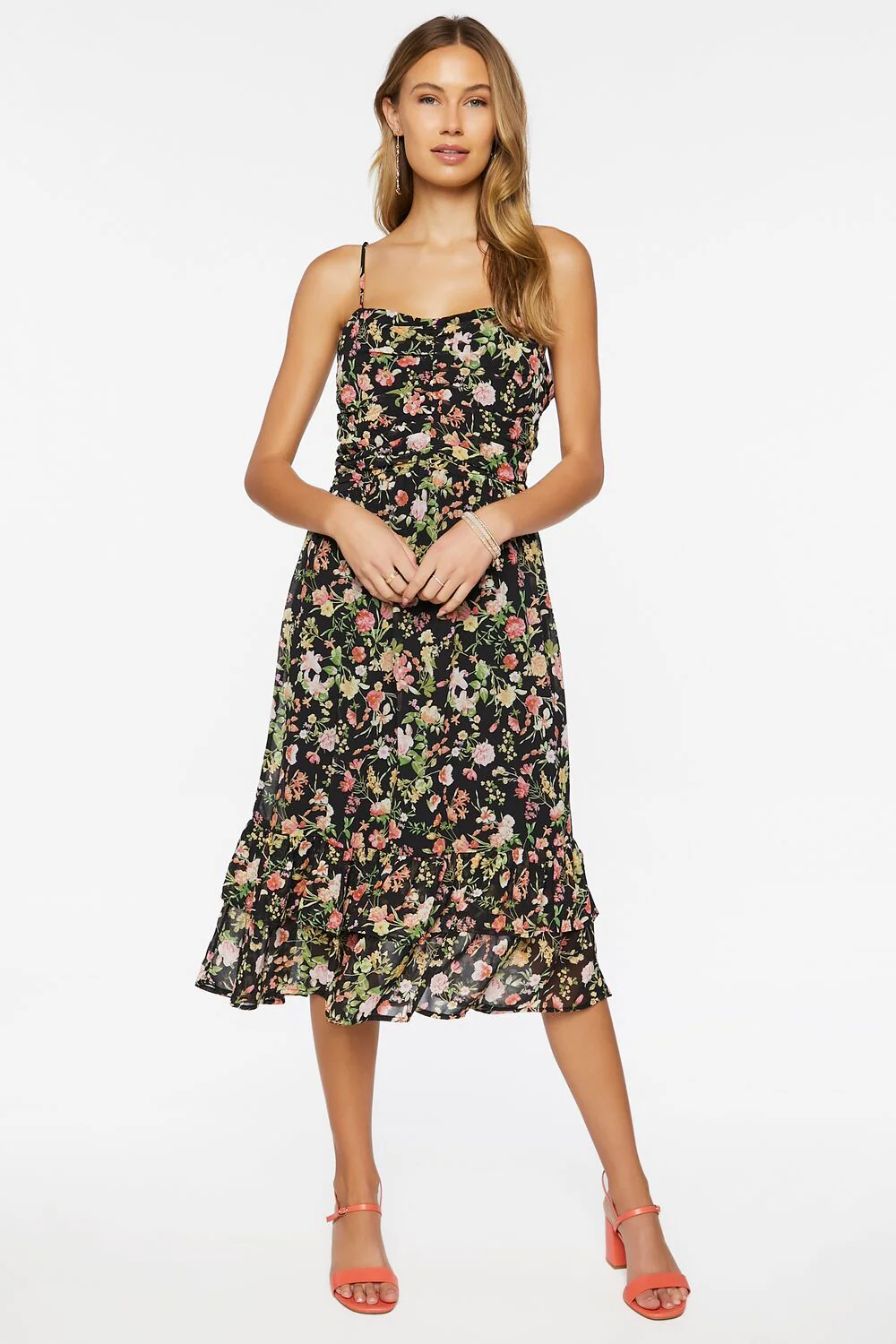 Floral Print Sweetheart Midi Dress - Image 4